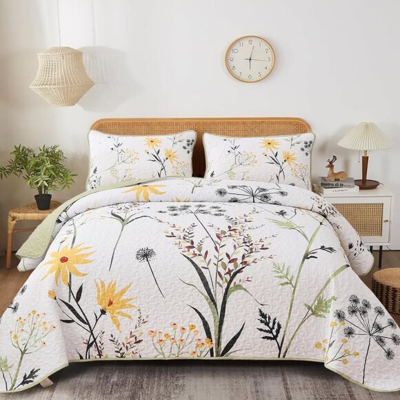 New Country Rustic Floral 3-Piece 100% Polyester Quilt Set • Reversible • KING - Picture 2 of 6